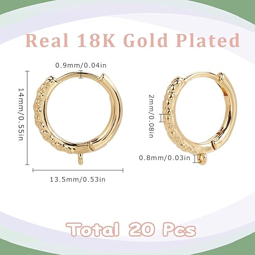 SUNNYCLUE 20 pièce de Véritables Créoles Plaquées Or 18 carats Accessoires de Boucles D'Oreilles Créoles en Laiton Boucles D'Oreilles Rondes Françaises Créoles avec Boucles en Vrac pour la Fabrication - Nail Gallerys