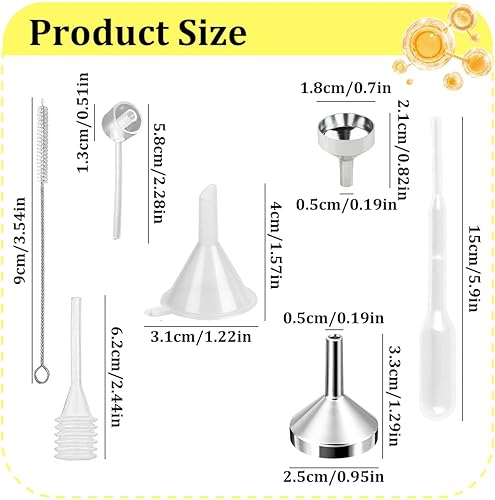 YAYNO 14 Pièces Petit Entonnoir en Aluminium Compte-gouttes en Plastique Distributeur en Plastique pour le Remplissage de Bouteilles d'Huile Essentielle, de Poudre Pailletée,d'Artisanat et de Sable - Nail Gallerys