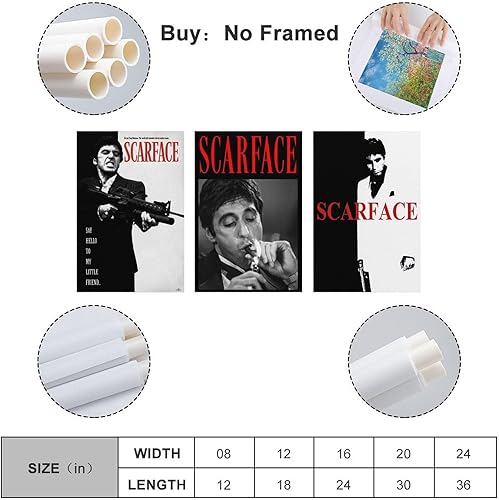 Lenaeo Lot de 3 posters Scarface - Film vintage - Pour chambre - Art mural esthétique sur toile - Décoration de chambre - 20 x 30 cm - 3 pièces - Nail Gallerys