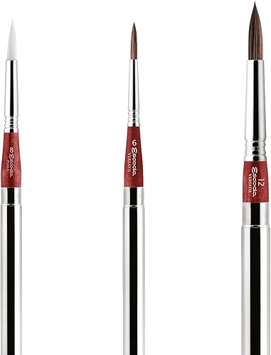 ESCODA Set 3 Pinceaux Aquarelle - Red Set Voyage N.6,8,12 Rond Pointu Fibres Synthétiques Séries Perla Versàtil Brosses Professionnelle Faits à la Main à Barcelone. - Nail Gallerys