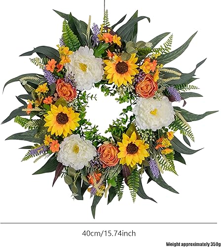 Couronne D'été Artificielle pour La Porte D'entrée Couronnes De Fleurs Eucalyptus Couronne De Porte D'été Guirlande De Porte Décorative pour Décoration Intérieure 40cm - Nail Gallerys