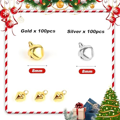 RISVOWO Clochette, Grelot de 200 Pièces, Mini Grelots Clochettes, Grelots en Métal, Clochette Chien de 8 mm, Clochette Grelot Artisanales, Adaptées à la Décoration de Vacances (2 Couleurs) - Nail Gallerys
