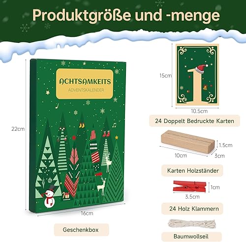 Calendrier de l'Avent 2024 avec exercices de pleine conscience, 24 calendriers de l'Avent pour plus de conscience et de motivation, calendrier de l'Avent avec cartes de motivation et support en bois - Nail Gallerys