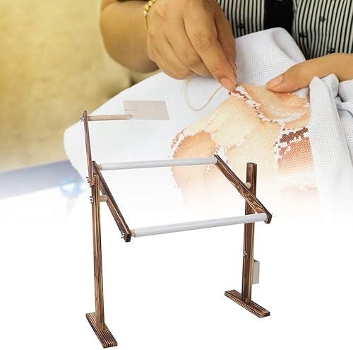 Wakects Support de cadre réglable pour point de croix, cadre en bois pour couture broderie point de croix avec rouleau, support de broderie de bureau poche latérale pour gadget matériel de pin - Nail Gallerys