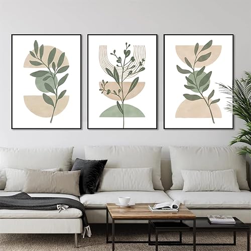 GLWDMB Ensemble de 3 affiches abstraites plantes géométrie toile images d'art mural pour salon décor mural élégant sans cadre, 3 Pièces - Nail Gallerys