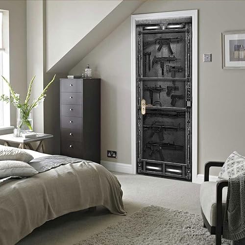 Stickers Muraux Porte Chambre 3d, autocollant mural pour chambre à coucher, décoration d'intérieur, imperméable, amovible en vinyle de qualité supérieure, armurerie diverses armes noir - Nail Gallerys