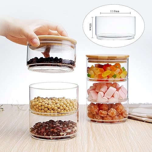 Umllpet Lot de boîtes de conservation empilables en verre avec couvercle hermétique en bambou - Bocaux à épices empilables et hermétiques - Pour la cuisine - Nail Gallerys