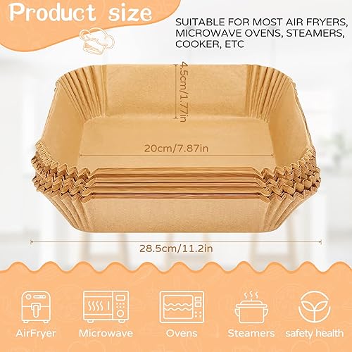 Tallgoo Papier Cuisson Chaud Air Fryer 200 Pièces,20 cm Fryer Parchment Paper Liners,Jetable Antiadhésive Sans Huile pour 5-6L Friteuse à Air (carré) - Nail Gallerys