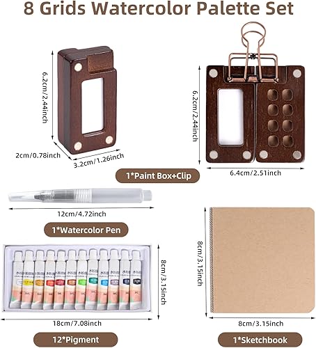 Mini Palette Aquarelle: Palette Aquarelle Portable - Palette De Peinture Bois avec Clip Et Stylo à Aquarelle pour Aquarelle, Gouache - Nail Gallerys