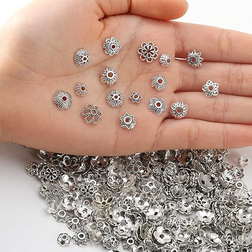 HERZWILD 200g Perles Intercalaires Rondelle Argent Antique Tibetains Perles Espaces Separateur Rondes en Métal Perles d’Espacement Argentees Mixte pour Création de DIY Bijoux Breloque Collier Bracelet - Nail Gallerys