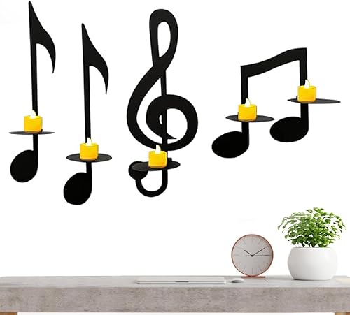 LINGJIONG 4 pièces Appliques murales à Musique Bougeoir en Fer Décorations, Bougie Chauffe-Plat Muraux Suspendus Décorations Murales Thème Musique pour Maison, Bureau, Salle Classe - Nail Gallerys