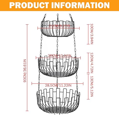 Panier de fruits suspendu 1pc, panier de fruits en métal à 3 niveaux Sabillant des organisateurs stockage alimentaire style rustique pour les produits, collations, planteur. - Nail Gallerys