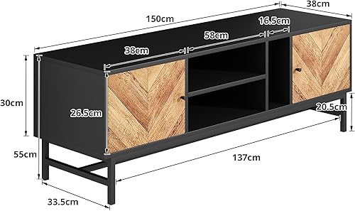 Merax Meuble TV 150 cm avec espace de rangement polyvalent avec pieds en métal solides, noir et bois, 150 x 38 x 55 cm (L x l x H) - Nail Gallerys