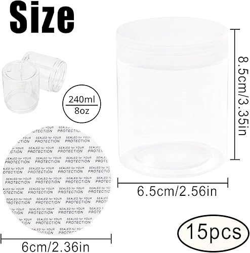 15 Pièces Pot en Plastique avec Couvercle, Bocaux en Plastique Transparent de 240 ml, Bocaux Epices, Bocal de Stockage, Petit Pot, Sans BPA, pour Cuisine, Épices, Cosmétiques, Loisirs Créatifs - Nail Gallerys