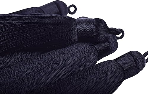 KONMAY Lot de 10 pompons en soie synthétique faits à la main avec boucle de suspension pour la fabrication de bijoux (noir) 8,5 cm - Nail Gallerys