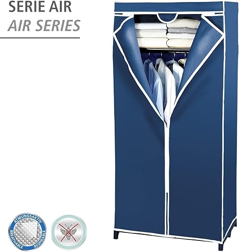 WENKO Armoire en Tissu Air | Penderie Stable en Tissu| avec étagère et Tringle | Fermeture éclair sur Toute la Hauteur |Structure métallique Robuste | Charge 10 kg | Polyester | 75x160x50 cm | Bleu - Nail Gallerys