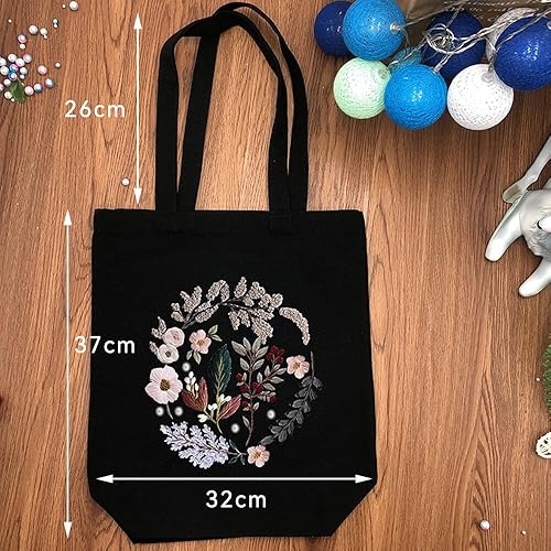 Zasjon Kit de Broderie en Toile, Kit de Démarrage de Broderie avec Motif de Fleurs, Cerceaux à Broder, Kit Broderie Debutant Canvas Tote Bag Kit de Broderie pour Adultes Débutants - Nail Gallerys