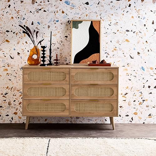 sweeek - Commode. Eva. 6 tiroirs. décor Bois. cannage Arrondi L 120 x l 39 x H 79cm - Nail Gallerys