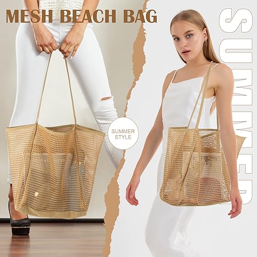 Desing Wish Grand Sac de Plage en maille pour Femme Tissé en Paille de Plage avec Poche Pliable Sac de Plage Femme Anti-sable Léger pour Voyage Sport Shopping Gym été Sac Réutilisable - Nail Gallerys