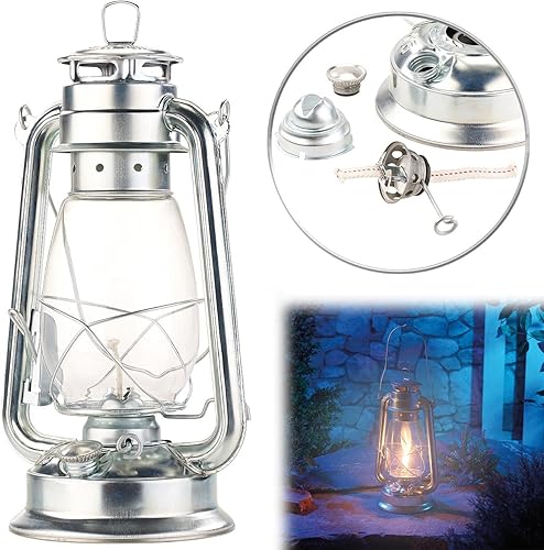 2 lampes-tempête rétro à pétrole 30 cm Amalia - aspect Zinc [Lunartec] - Nail Gallerys