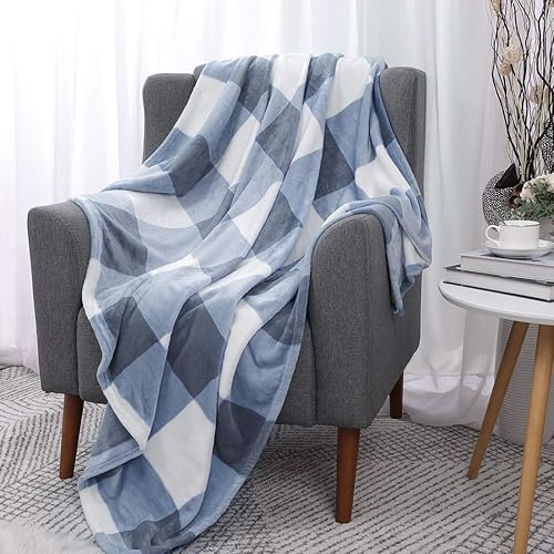 PICCOCASA Couverture Plaid Lit pour Canapé en Molleton Flanelle Carreaux Buffalo Bleu et Blanc 75 x 100 cm - Nail Gallerys