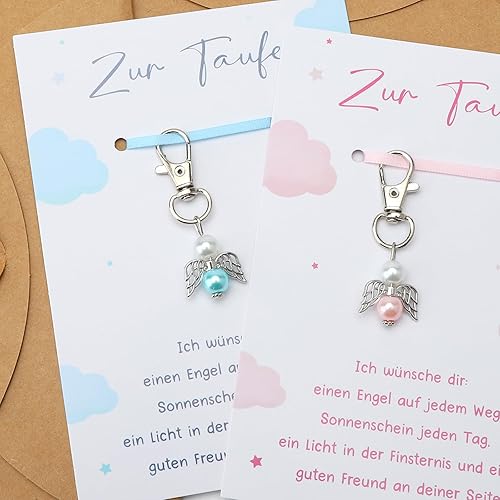 APOMOONS Cadeaux de baptême pour fille garçon, 2 pièces pendentifs ange gardien carte baptême, décoration baptême fille cartes de voeux, ange porte-clés cadeau de baptême (rose & bleu) - Nail Gallerys