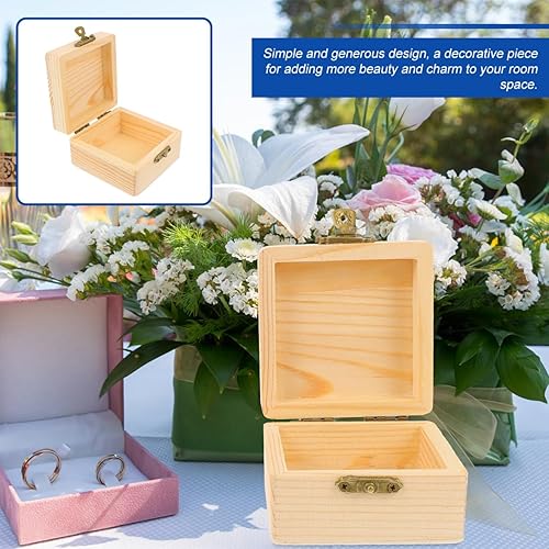 iplusmile Bac de rangement Boîte de rangement en bois non fini - 2 pièces de rangement carré rustique avec couvercle boîte cadeau boîte à jouets - bonbons dessert bijoux boîte d'emballage alimentaire - Nail Gallerys