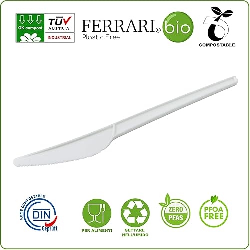 Ferrari BIO - 50/100/200/500/1000 Couteaux en CPLA compostables, biodégradables, couverts écologiques pour fêtes, piqueniques anniversaires, maison et bureau, matériaux réutilisables 100% naturels - Nail Gallerys
