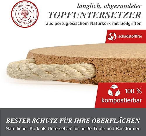 Cleverbrand Dessous de Plat en liège avec Cordon (env. 30 x 20 cm, env. 20 mm d'épaisseur) - Nail Gallerys