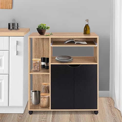 IDMarket - Desserte de cuisine COSI bois façon hêtre et portes noires L.76 CM - Nail Gallerys