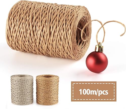 ABSOFINE Lot de 2 cordelettes en papier - Couleur naturelle - 100 m - Pour bouquet de fleurs - Rustique - Pour Noël, bouquet de mariage - Emballage de fleurs - Outils (naturel et marron) - Nail Gallerys