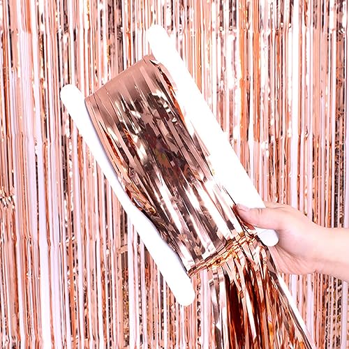 4 Pièces Rideaux Guirlandes, Rideau Chatoyant, Frange de Fond 1 x 2m, pour Mariage, Anniversaire, Fête d'halloween, Fête de Noël, Décoration Murale, Or Rose - Nail Gallerys