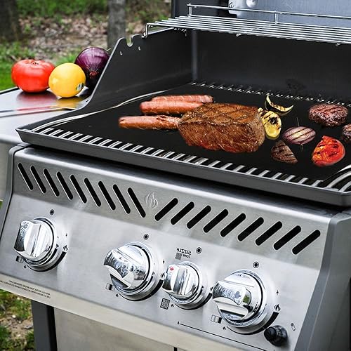 Barbecue Grill Mat Lot de 2, Antiadhésif avec Brosse à Sauce Barbecue en Silicone - Parfait pour la Cuisson au Charbon, au Four et Aux Grils électriques, Réutilisable et Facile à Nettoyer - Nail Gallerys