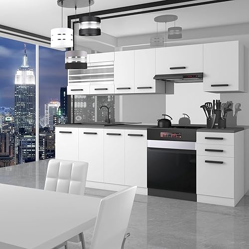 Belini Cuisine Equipee Complete Lily Muebles de Cuisine Complets - 240 cm. Cuisine Complete avec Plan de Travail, Noir très Brillant - Nail Gallerys