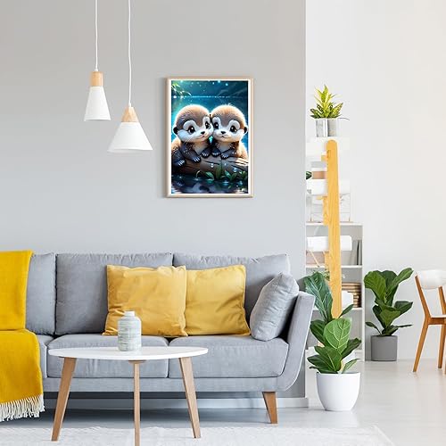 GDYEEH 5D Bébé Loutre D'amour Peinture Diamant Painting Kit, DIY Mignon Art du Diamant Complet Kits, Loutre Diamond Art Strass Point de Croix Painting pour Adultes Débutants Maison Décor 30X40cm - Nail Gallerys