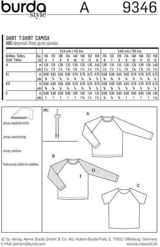 Burda Patron Kids 9346 T shirt, Blanc, de 6 à 13 ans - Nail Gallerys