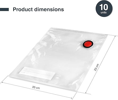Lacor - 69695 - Sacs sous vide Smart, Soupape à vide spéciale, Fermeture à glissière, Identification à noter, Réutilisable, Convient pour congélateur et réfrigérateur, Sans BPA, 10 sacs, 20x23 cm - Nail Gallerys