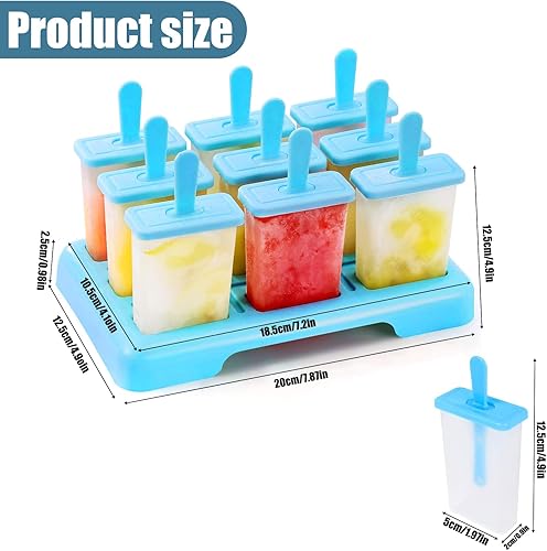 Moule à Glace en Silicone 9 Pièces, Réutilisable, avec Brosse de Nettoyage et Entonnoir Pliable en Silicone pour Préparer de Délicieuses Crèmes Glacées (Bleu) - Nail Gallerys