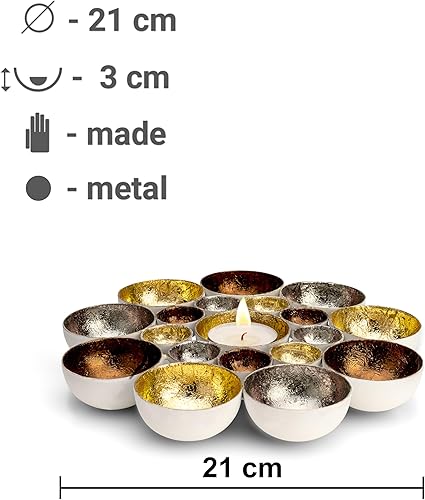 ZEYA Photophore doré et argenté cuivré Ø 21 cm, Décoration de salon, Décoration de table parfaite, Cadeau de Saint-Valentin, Métal - Nail Gallerys