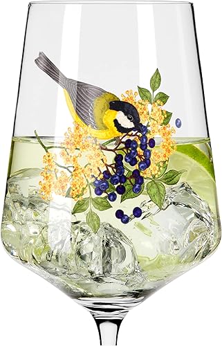 Ritzenhoff 2931015 Verre à Hugo 500 ml - Verre à apéritif - Série rosée d'été - Motif 15 avec oiseau multicolore - Made in Germany - Nail Gallerys