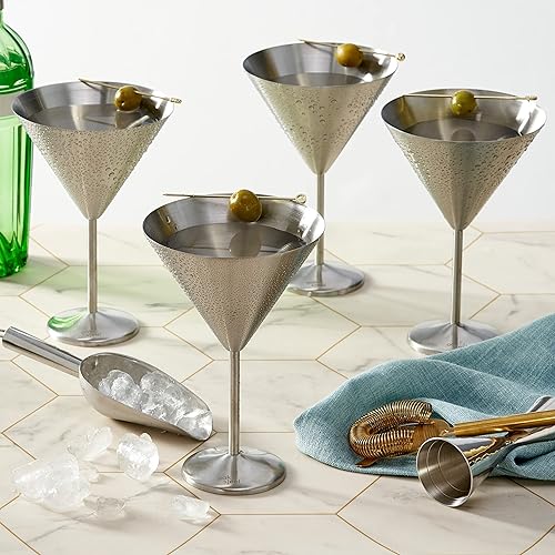 Oak & Steel - 4 Grands Verres à Cocktail Martini en Acier Inoxydable (XL, Géant 460ml) - Argent Mat - Solide & Incassable - Fêtes en Plein Air, Pique-niques, Plage & Piscine - Nail Gallerys