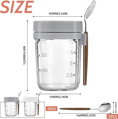 BAERTMY 2Pcs Overnight Oats Jar Bol Muesli a Emporter Réutilisable Boite Yaourt To Go Bocaux D'avoine de Nuit avec Cuillère pour Lait Céréales Fruits (475 ml) - Nail Gallerys
