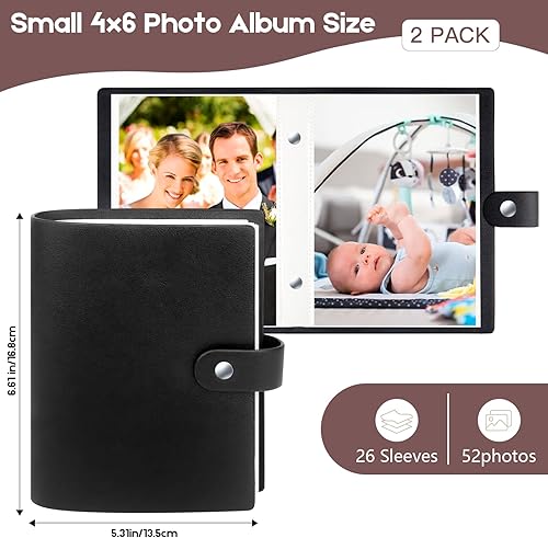 2 Paquets Petit Album Photo 6 x 4, Album Photo avec couverture en cuir, Mini Album Photo pour 10x15 cm Les pochettes contiennent 52 photos 4x6, Livre d'images pour photos de famille (Marron) - Nail Gallerys