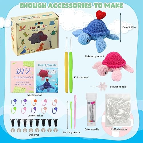 FYSL Kit de Crochet Débutant Tortue avec Cœur - Tutoriel Vidéo & Guide Étape par Étape - Amigurumi Facile pour Débutants - Cadeau DIY Créatif pour Enfants et Adultes - Nail Gallerys