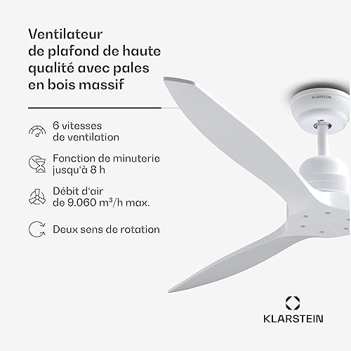 KLARSTEIN Santa Elena Ventilateur de Plafond - 132 cm, Silencieux, 6 Vitesses, Télécommande & Appli, Bois, Été & Hiver, 9060m³/h, Installation Facile - Nail Gallerys