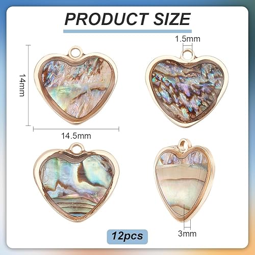BENECREAT 12 Pcs Breloque Coeur Coquille, Pendentif Coeur D'Ormeau Naturel de 14x14.5 mm avec Lunette en Laiton pour Colliers Boucles D'Oreilles Bracelets Fabrication de Bijoux Bricolage, Trou: 1.5mm - Nail Gallerys