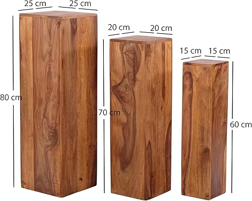 Lot de 3 colonnes décoratives – En sheesham – 60 x 70 x 80 cm - Nail Gallerys