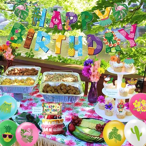 Décorations de Fête Hawaïennes, Flamant Ballons Tropicaux avec Happy Birthday Bannière, Decoration Anniversaire Tropical, Bannière Joyeux Anniversaire Hawaïen pour Tropicaux Piscine Plage D'été Fête - Nail Gallerys