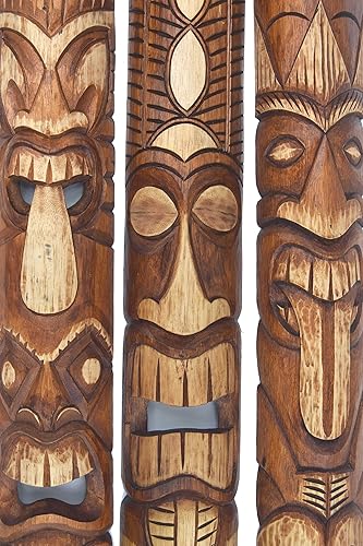Tiki Lot de 3 masques muraux en bois Tiki 100 cm Style hawaïen - Nail Gallerys