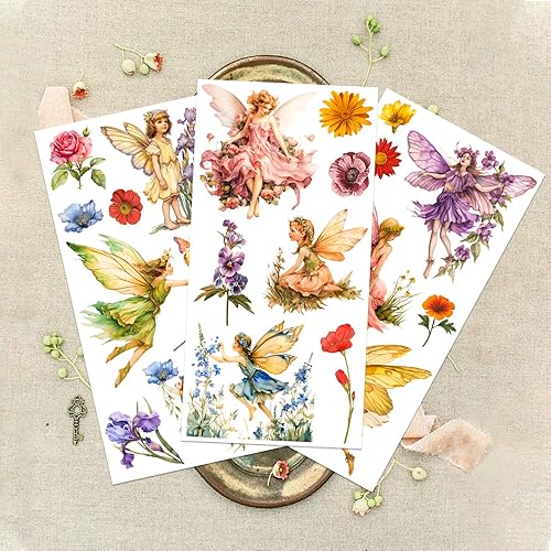 GLOBLELAND 3Pcs Fée et Fleur Frotter Sur les Transferts pour Meubles et Artisanat Décalcomanies 6x12 pouces Autocollants de Transfert de Meubles Auto-Adhésifs Imperméables pour la Maison - Nail Gallerys